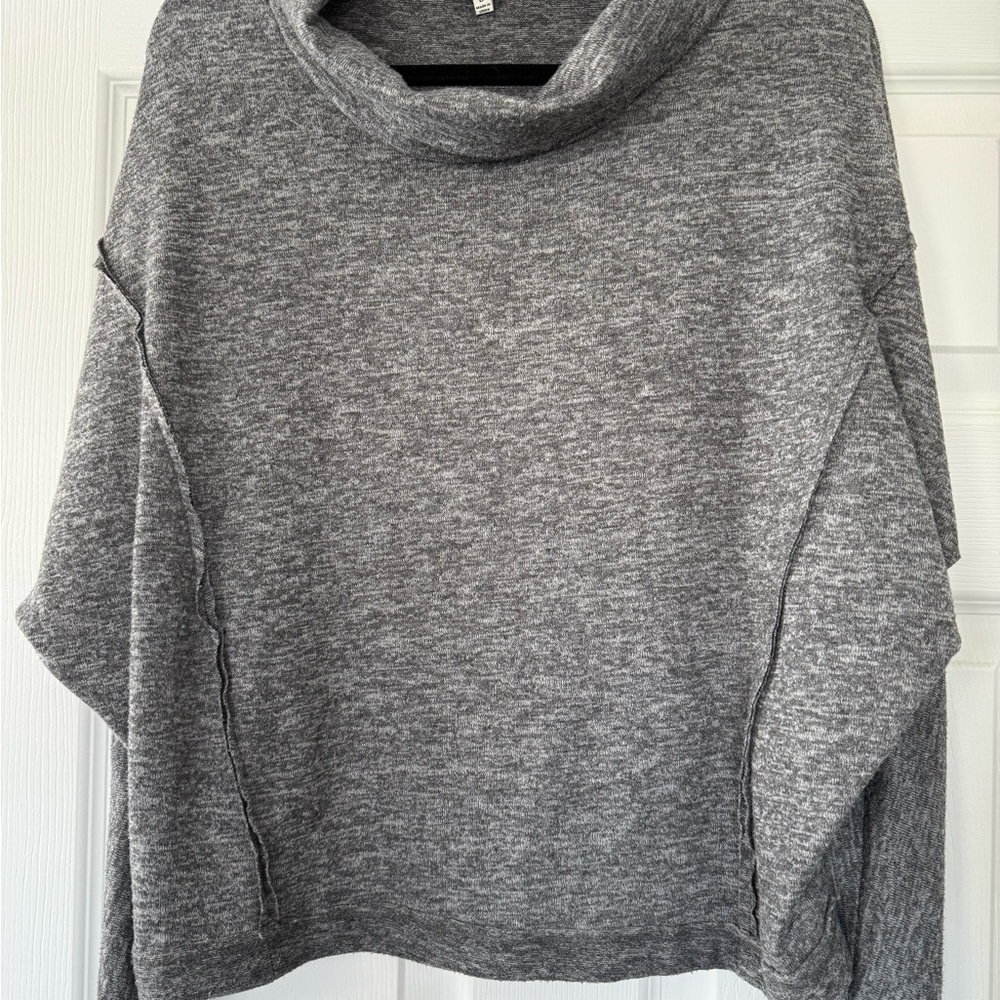 Heather Gray Turtleneck Sweater with Relaxed Fit
